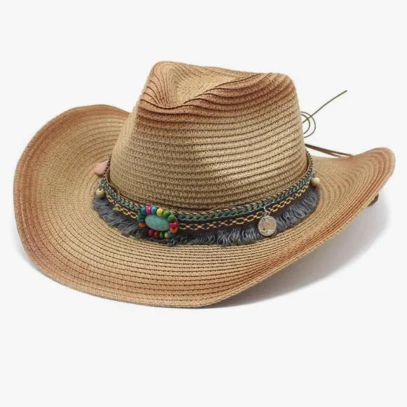 Fashion Nova Tan Cowboy Hat with Decorative Hatband - Picture 3 of 7